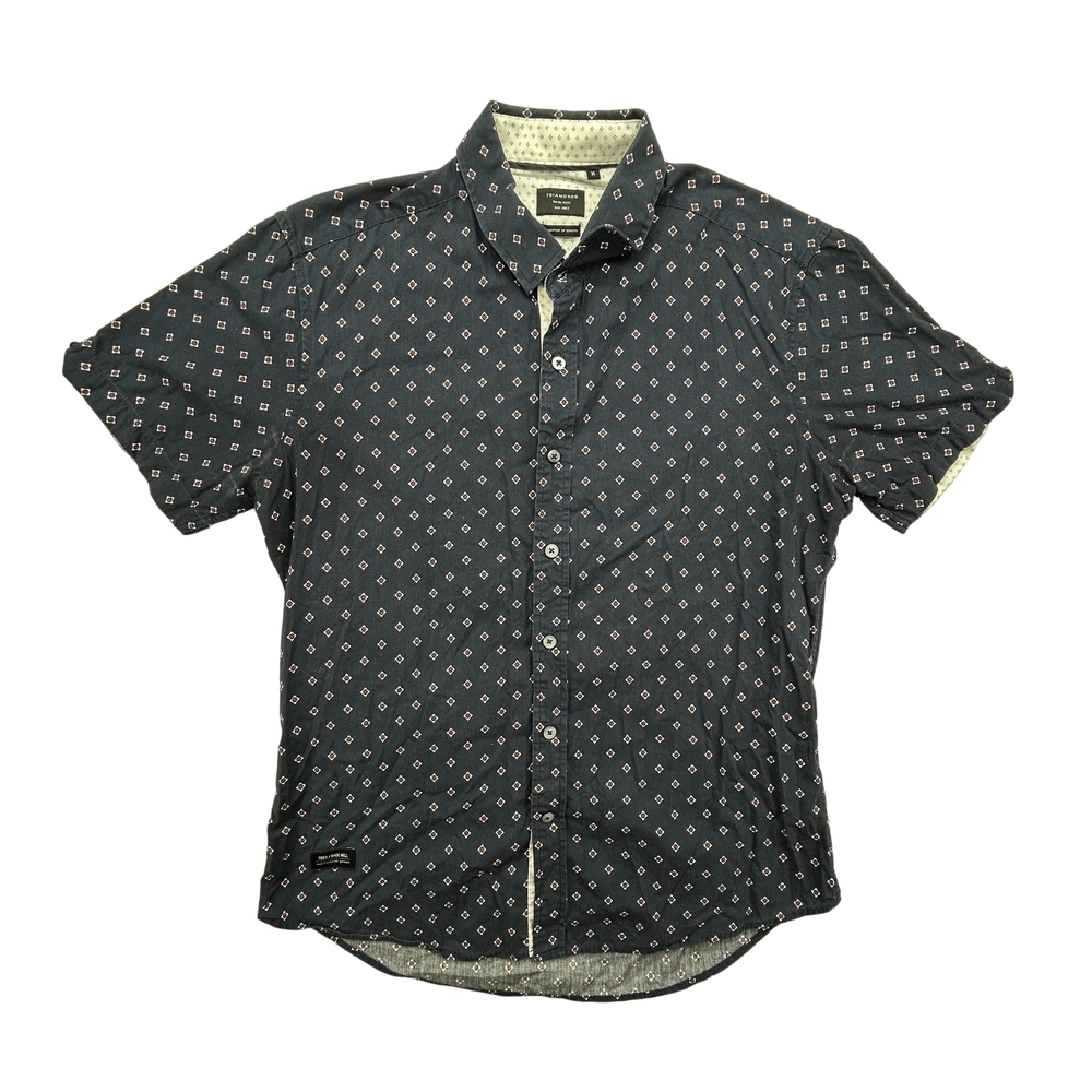 7 Diamonds Shirt Mens Medium Made Well Navy Patterned Short Sleeve Button Up